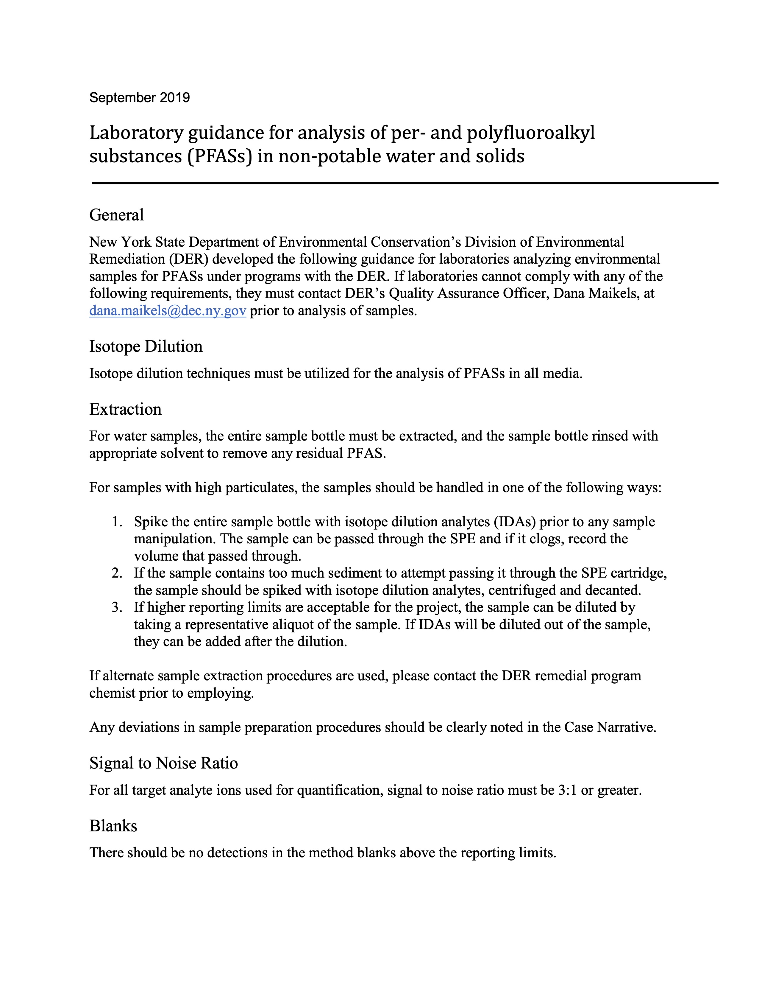 A guidance from New York State announcing that isotope dilution must be utilized for PFAS analysis