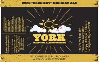 The label for the 2020 Blue Sky Holiday Ale from York Analytical Laboratories