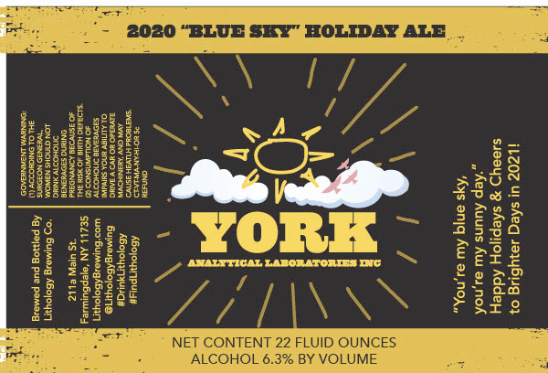 The label for the 2020 Blue Sky Holiday Ale from York Analytical Laboratories