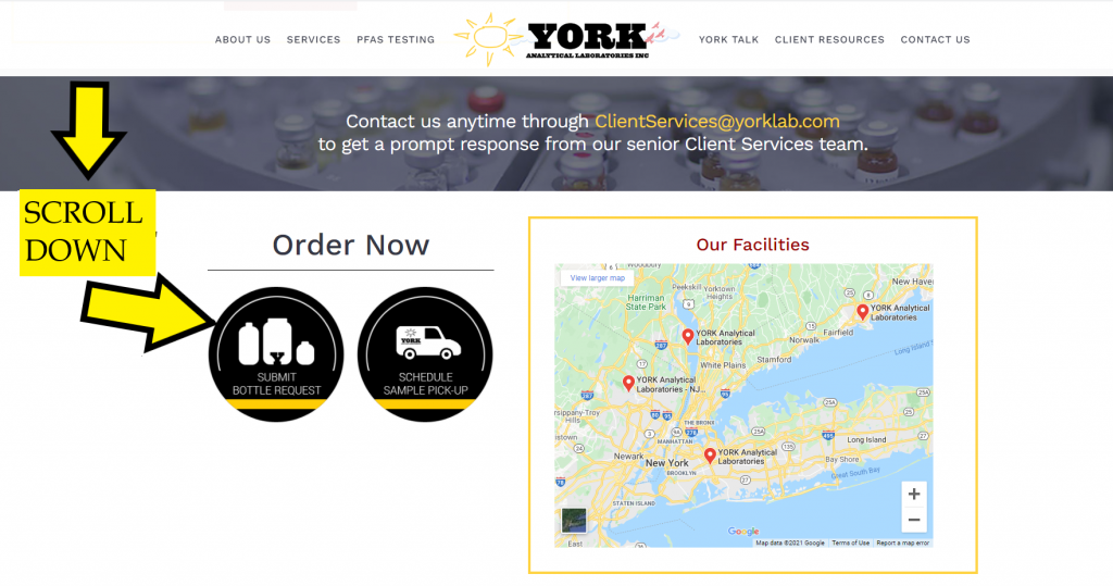 Screenshot of the YORK website with buttons for bottle order and sample pickup on desktop